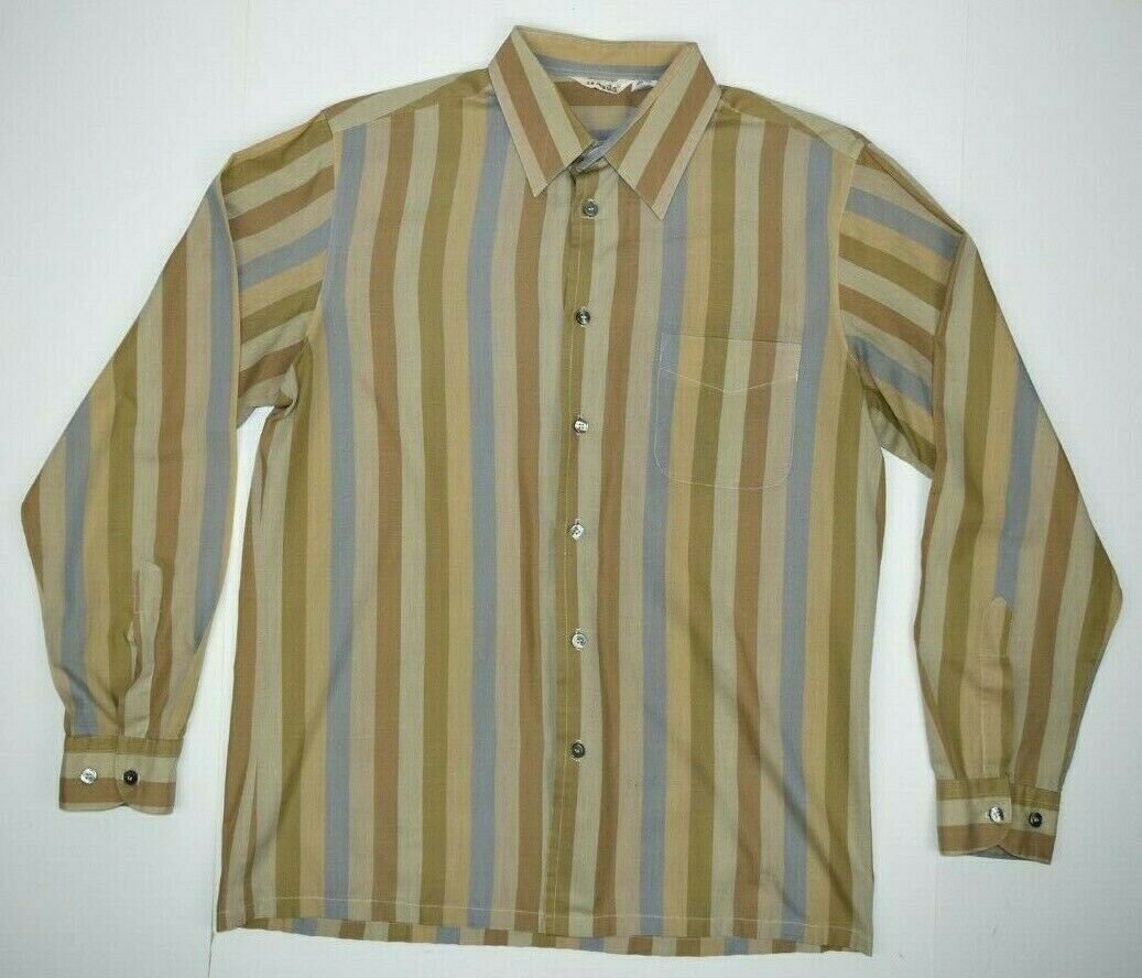 Vintage D' Avila Block Striped Button Up Shirt M/l 60s Kurt Cobain Grunge