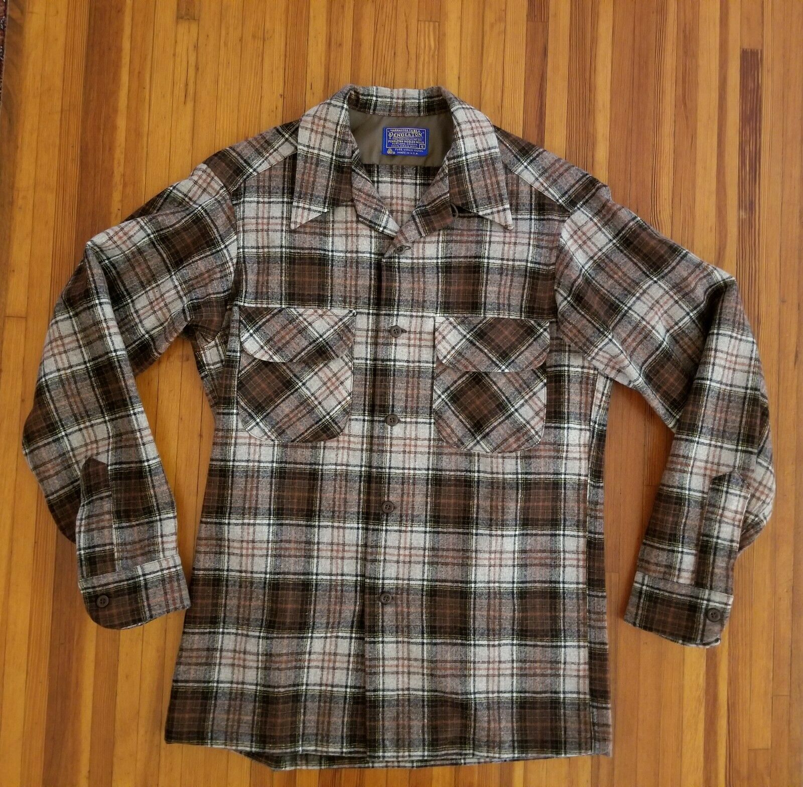 Pendleton Men Wool Shirt Small S Brown Red Beautiful Color Vintage Rare Washable